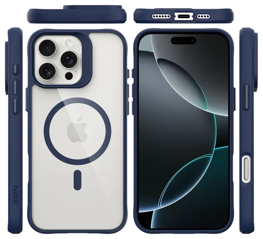 Buddi Hybrid Apple iPhone 16 Pro Hoesje MagSafe Back Cover Transparant Blauw afbeelding 11
