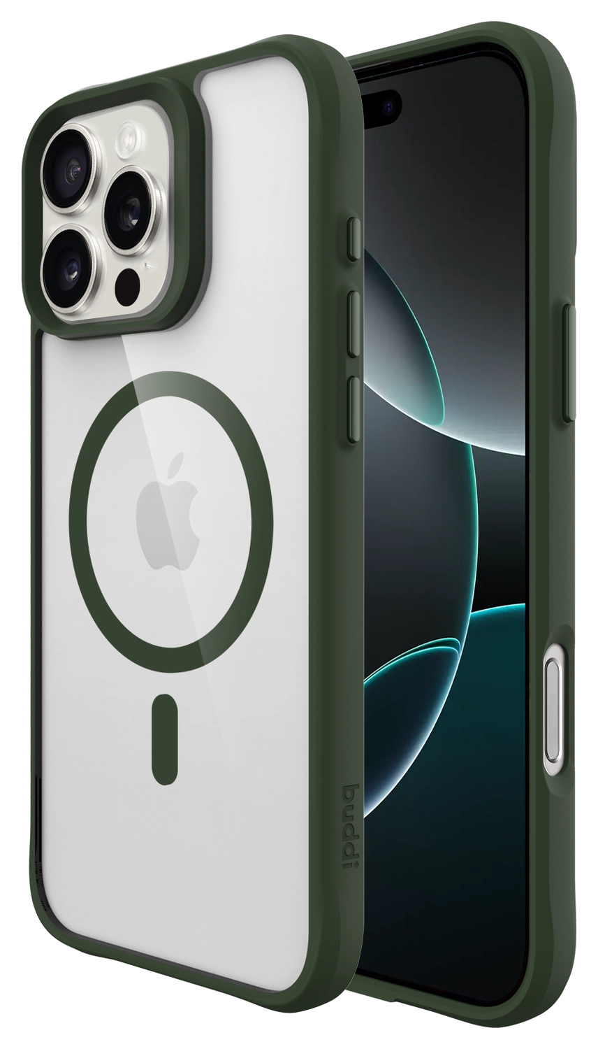 Buddi Hybrid Apple iPhone 16 Pro Hoesje MagSafe Back Cover Transparant Groen afbeelding 1