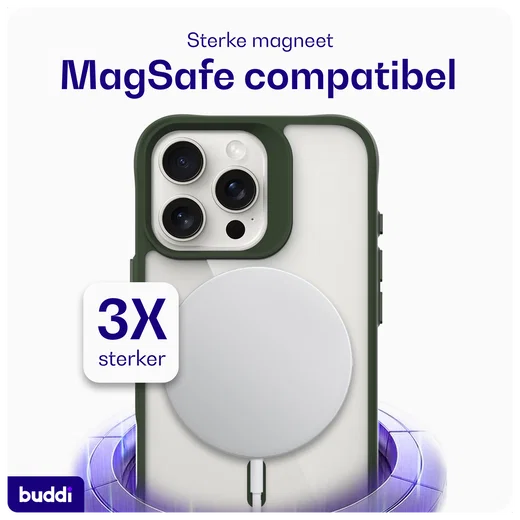 Buddi Hybrid Apple iPhone 16 Pro Hoesje MagSafe Back Cover Transparant Groen afbeelding 4