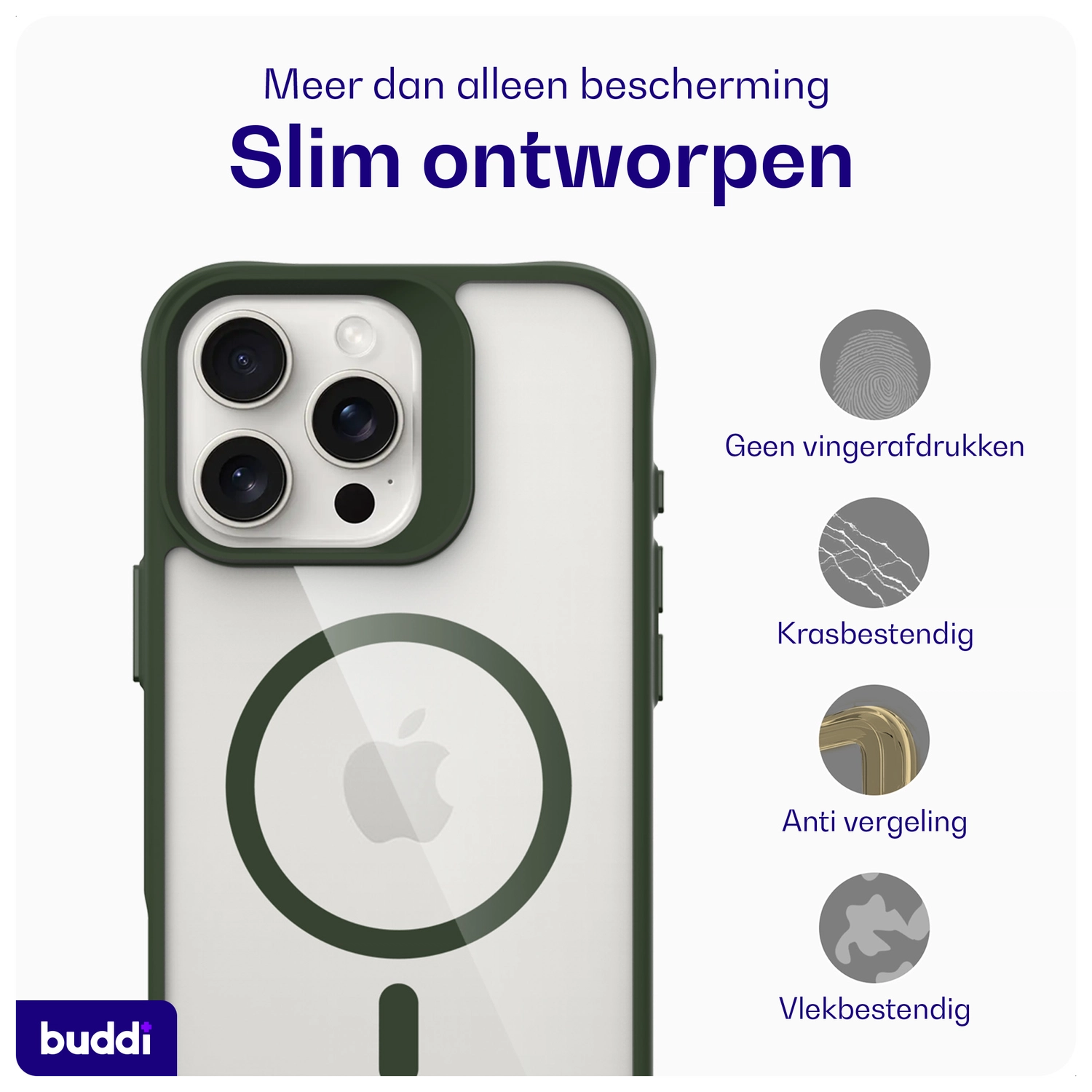 Buddi Hybrid Apple iPhone 16 Pro Hoesje MagSafe Back Cover Transparant Groen afbeelding 8