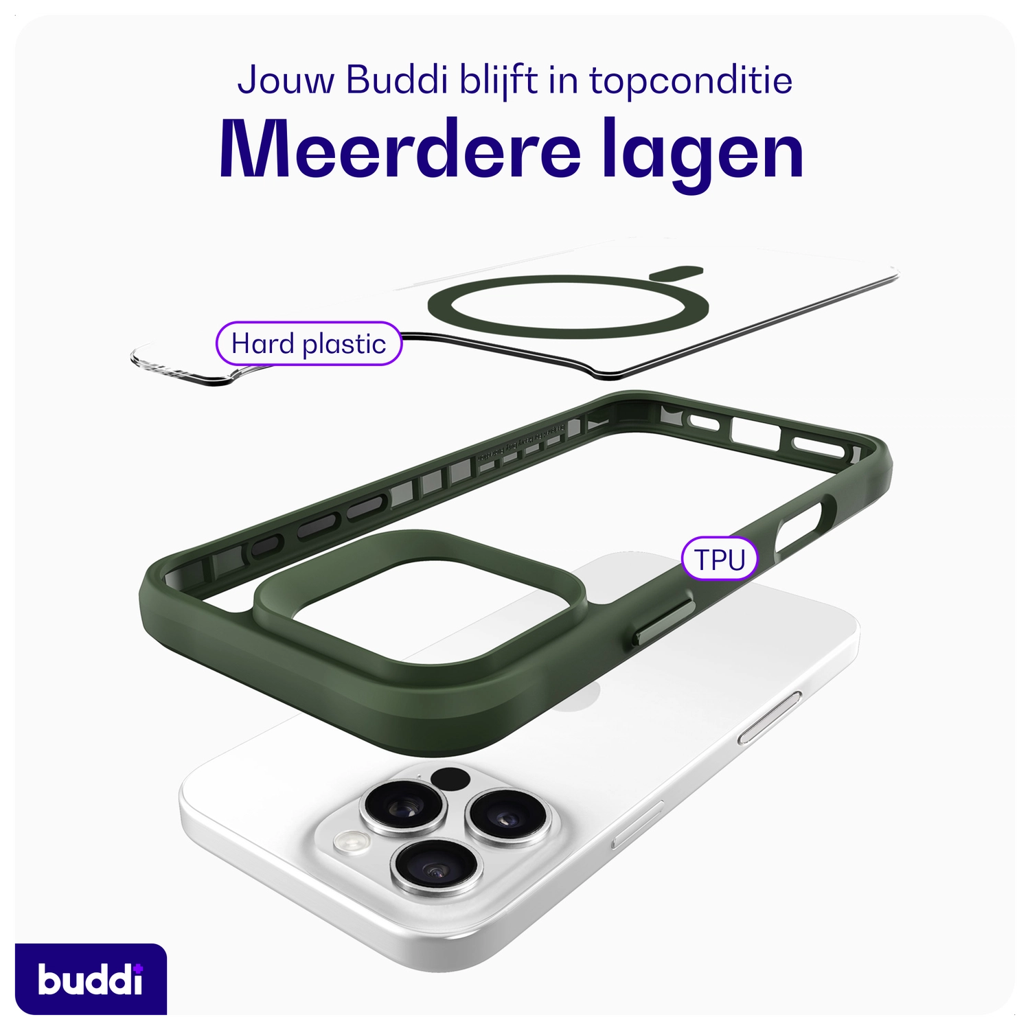 Buddi Hybrid Apple iPhone 16 Pro Hoesje MagSafe Back Cover Transparant Groen afbeelding 9