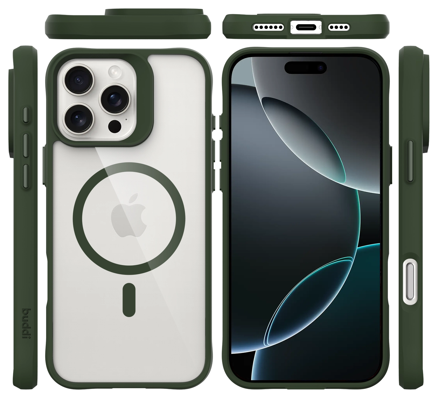 Buddi Hybrid Apple iPhone 16 Pro Hoesje MagSafe Back Cover Transparant Groen afbeelding 11