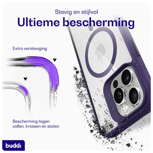 Buddi Hybrid Apple iPhone 16 Pro Hoesje MagSafe Back Cover Transparant Paars afbeelding 3