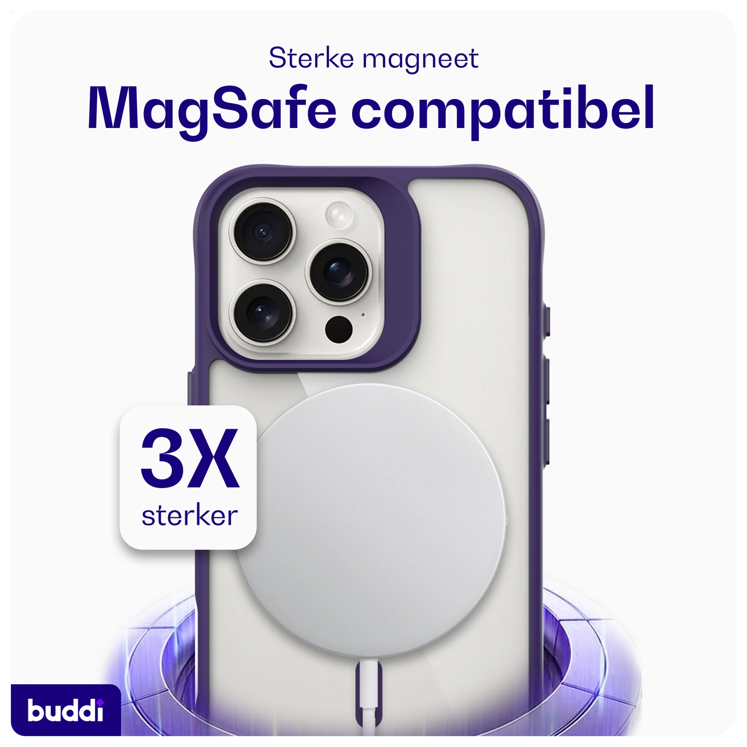 Buddi Hybrid Apple iPhone 16 Pro Hoesje MagSafe Back Cover Transparant Paars afbeelding 4