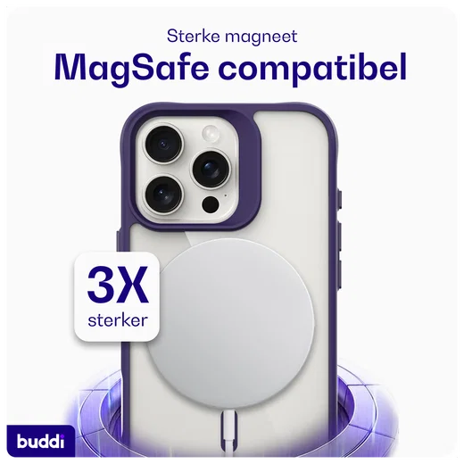 Buddi Hybrid Apple iPhone 16 Pro Hoesje MagSafe Back Cover Transparant Paars afbeelding 4
