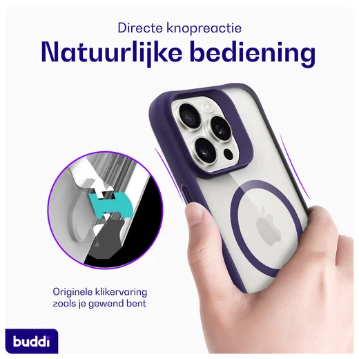Buddi Hybrid Apple iPhone 16 Pro Hoesje MagSafe Back Cover Transparant Paars afbeelding 6