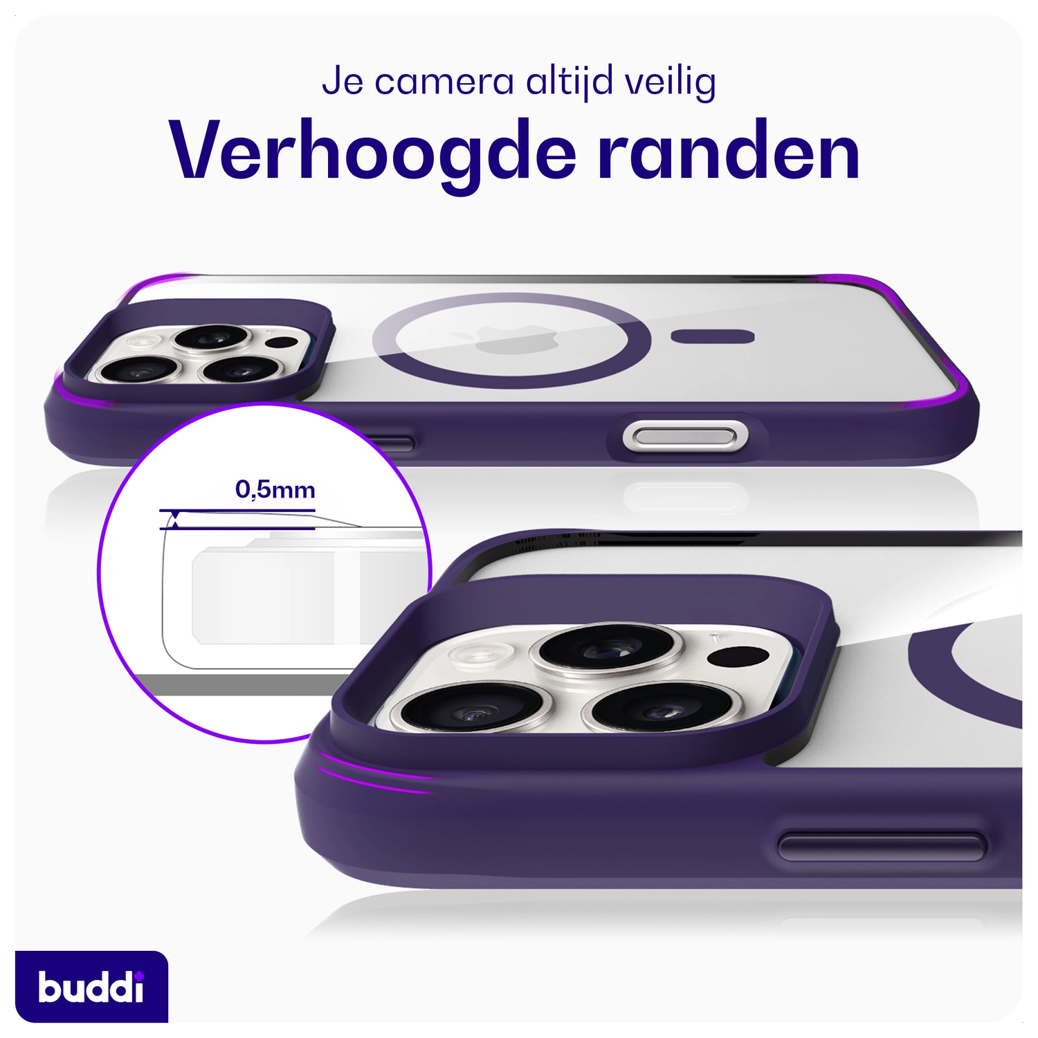 Buddi Hybrid Apple iPhone 16 Pro Hoesje MagSafe Back Cover Transparant Paars afbeelding 7