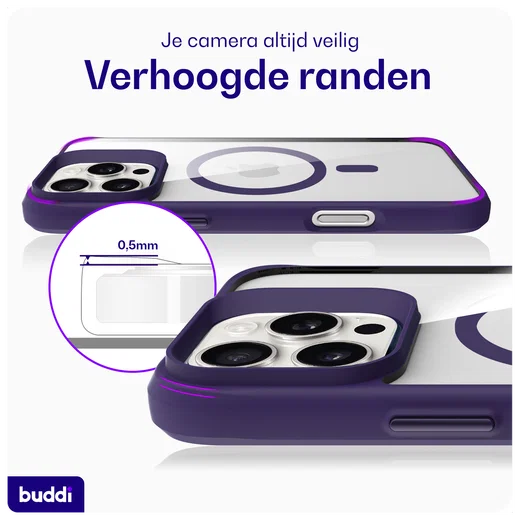 Buddi Hybrid Apple iPhone 16 Pro Hoesje MagSafe Back Cover Transparant Paars afbeelding 7