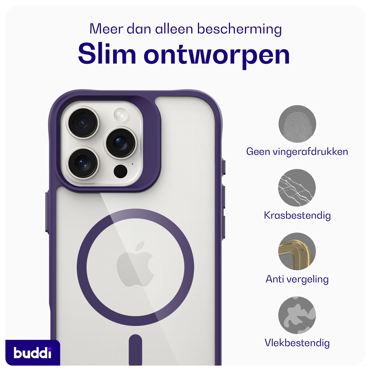 Buddi Hybrid Apple iPhone 16 Pro Hoesje MagSafe Back Cover Transparant Paars afbeelding 8