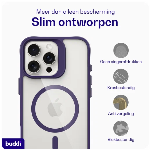 Buddi Hybrid Apple iPhone 16 Pro Hoesje MagSafe Back Cover Transparant Paars afbeelding 8