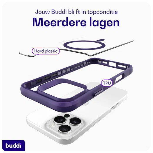 Buddi Hybrid Apple iPhone 16 Pro Hoesje MagSafe Back Cover Transparant Paars afbeelding 9
