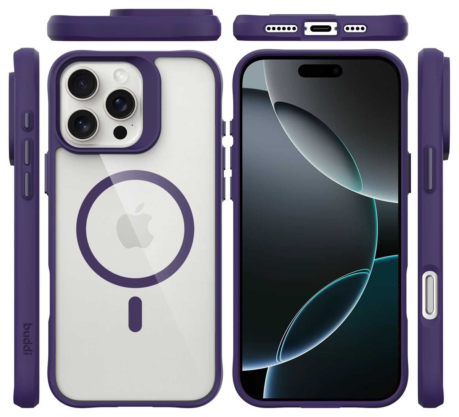 Buddi Hybrid Apple iPhone 16 Pro Hoesje MagSafe Back Cover Transparant Paars afbeelding 11