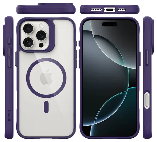 Buddi Hybrid Apple iPhone 16 Pro Hoesje MagSafe Back Cover Transparant Paars afbeelding 11