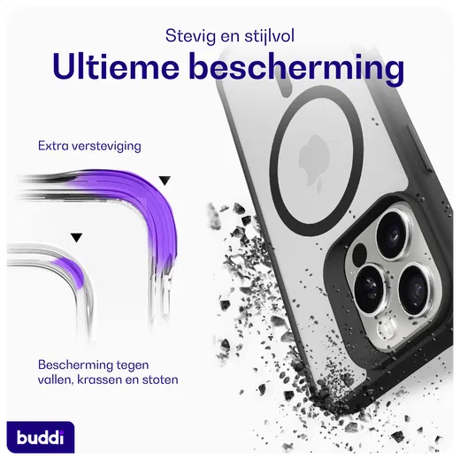 Buddi Hybrid Apple iPhone 16 Pro Hoesje MagSafe Back Cover Matte Zwart afbeelding 2