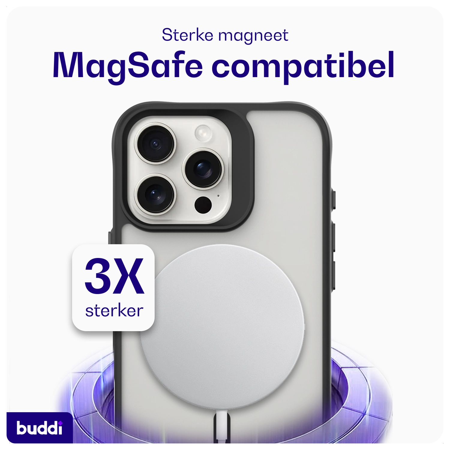 Buddi Hybrid Apple iPhone 16 Pro Hoesje MagSafe Back Cover Matte Zwart afbeelding 3