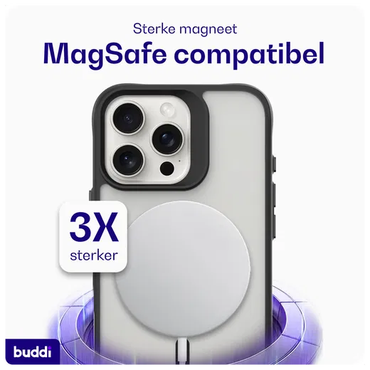 Buddi Hybrid Apple iPhone 16 Pro Hoesje MagSafe Back Cover Matte Zwart afbeelding 3