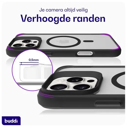 Buddi Hybrid Apple iPhone 16 Pro Hoesje MagSafe Back Cover Matte Zwart afbeelding 5