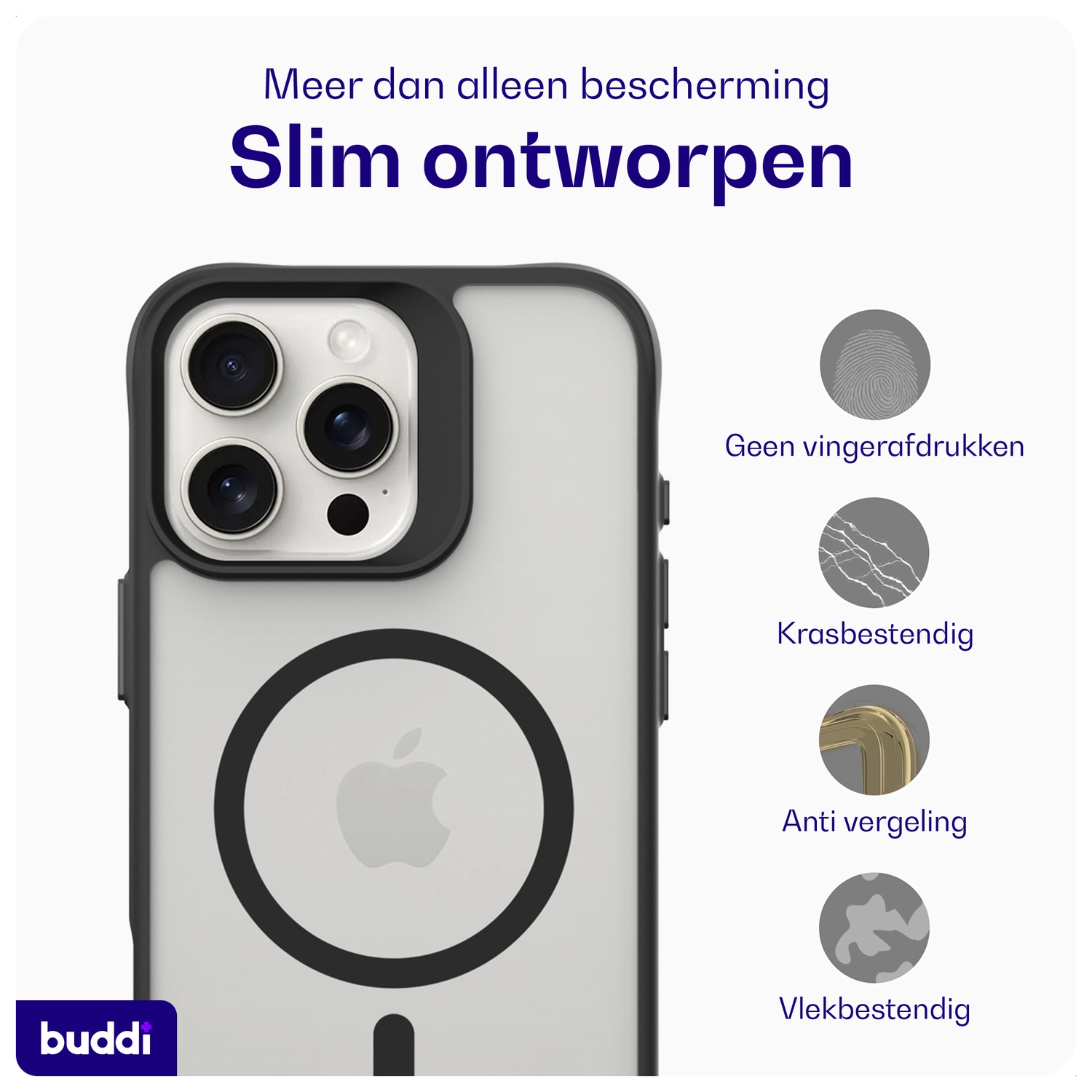 Buddi Hybrid Apple iPhone 16 Pro Hoesje MagSafe Back Cover Matte Zwart afbeelding 6