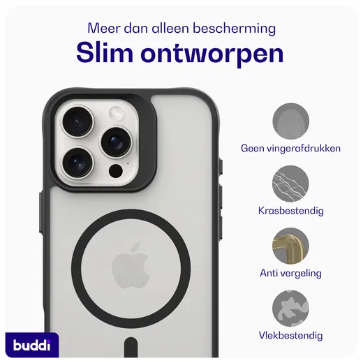 Buddi Hybrid Apple iPhone 16 Pro Hoesje MagSafe Back Cover Matte Zwart afbeelding 6