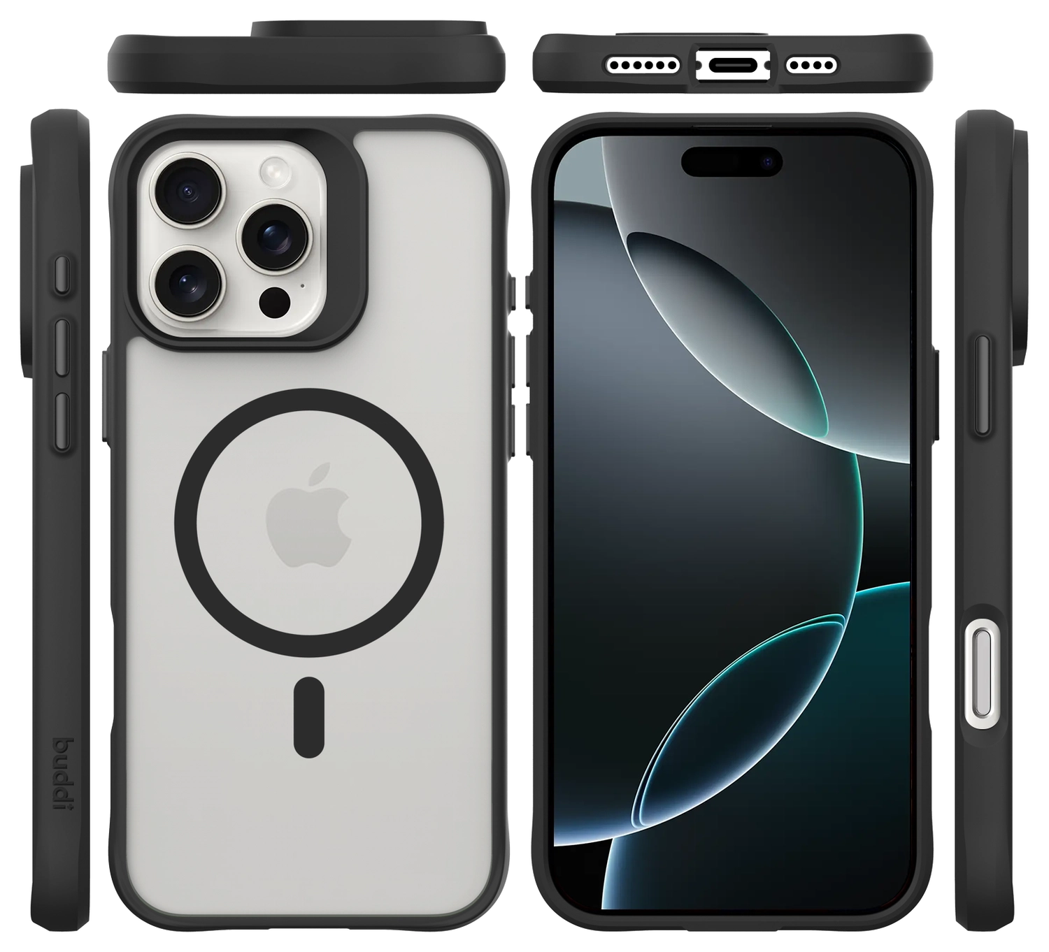 Buddi Hybrid Apple iPhone 16 Pro Hoesje MagSafe Back Cover Matte Zwart afbeelding 9