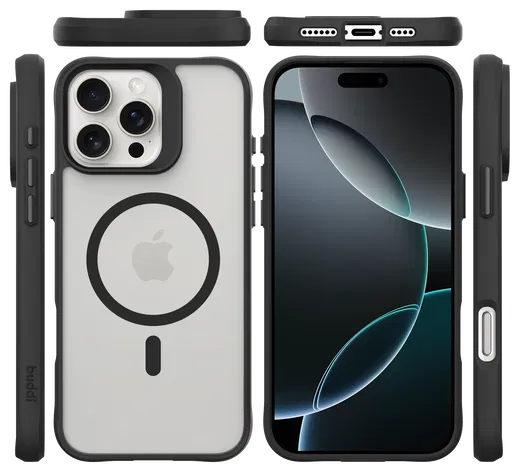 Buddi Hybrid Apple iPhone 16 Pro Hoesje MagSafe Back Cover Matte Zwart afbeelding 9