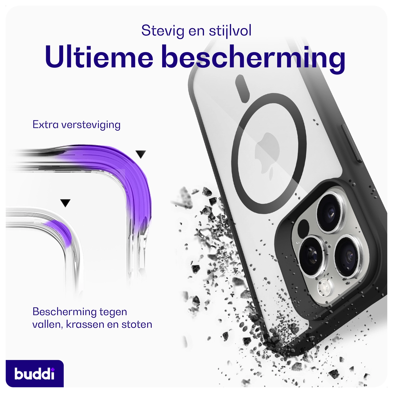 Buddi Hybrid Apple iPhone 16 Pro Max Hoesje MagSafe Back Cover Transparant Zwart afbeelding 3