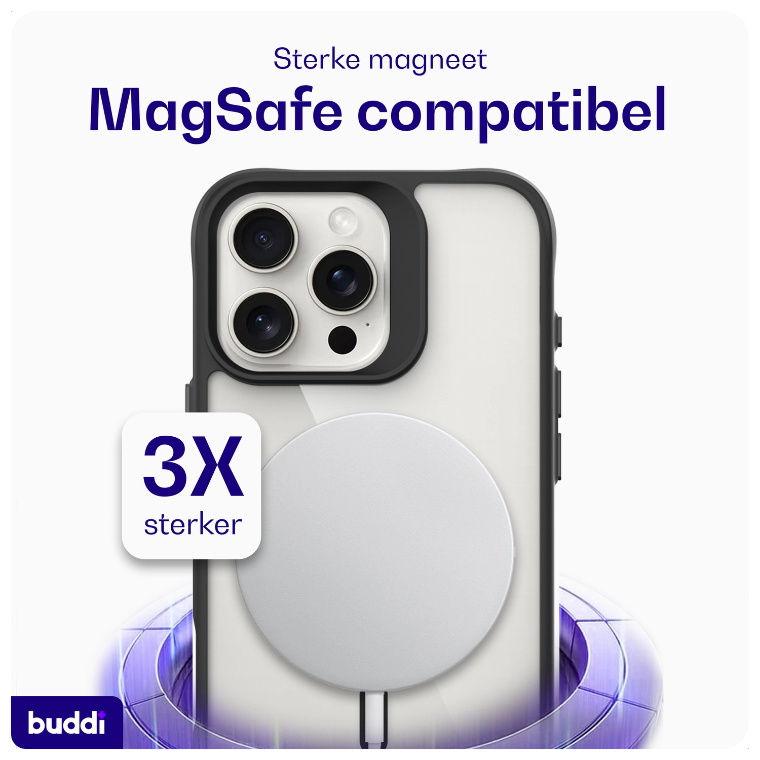 Buddi Hybrid Apple iPhone 16 Pro Max Hoesje MagSafe Back Cover Transparant Zwart afbeelding 4