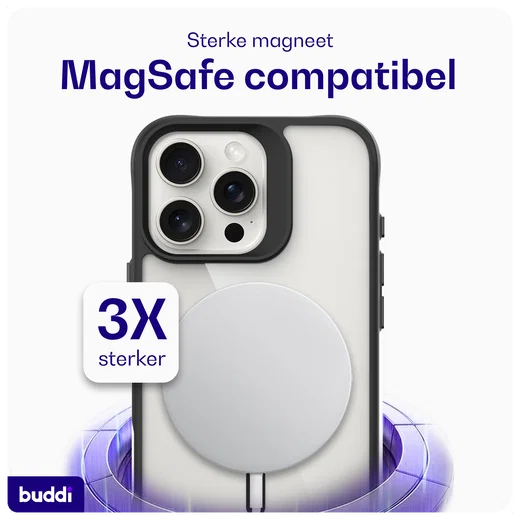 Buddi Hybrid Apple iPhone 16 Pro Max Hoesje MagSafe Back Cover Transparant Zwart afbeelding 4