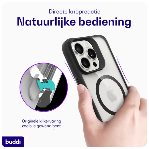 Buddi Hybrid Apple iPhone 16 Pro Max Hoesje MagSafe Back Cover Transparant Zwart afbeelding 6