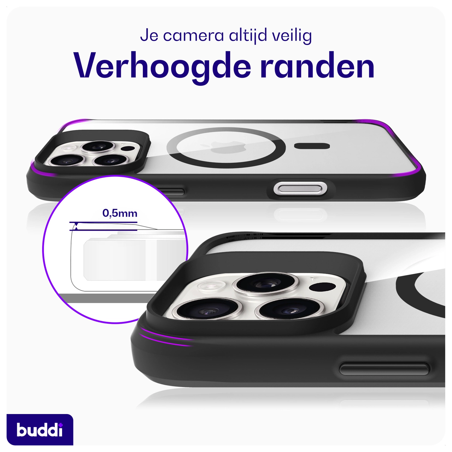 Buddi Hybrid Apple iPhone 16 Pro Max Hoesje MagSafe Back Cover Transparant Zwart afbeelding 7
