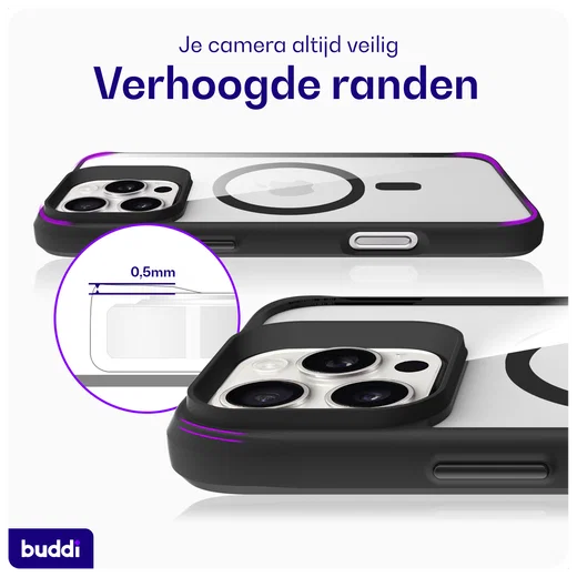 Buddi Hybrid Apple iPhone 16 Pro Max Hoesje MagSafe Back Cover Transparant Zwart afbeelding 7
