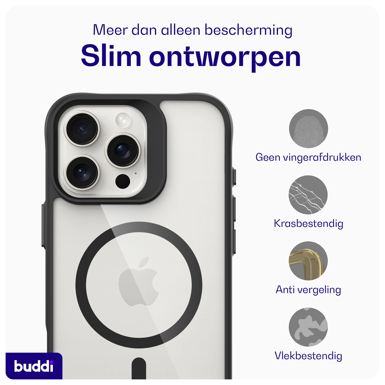 Buddi Hybrid Apple iPhone 16 Pro Max Hoesje MagSafe Back Cover Transparant Zwart afbeelding 8