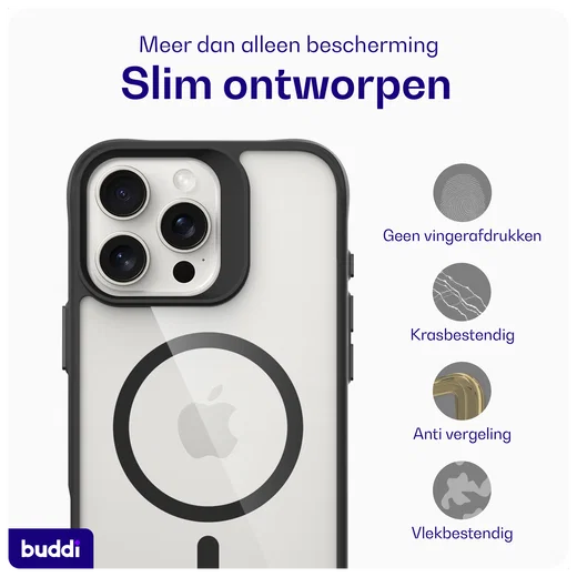 Buddi Hybrid Apple iPhone 16 Pro Max Hoesje MagSafe Back Cover Transparant Zwart afbeelding 8