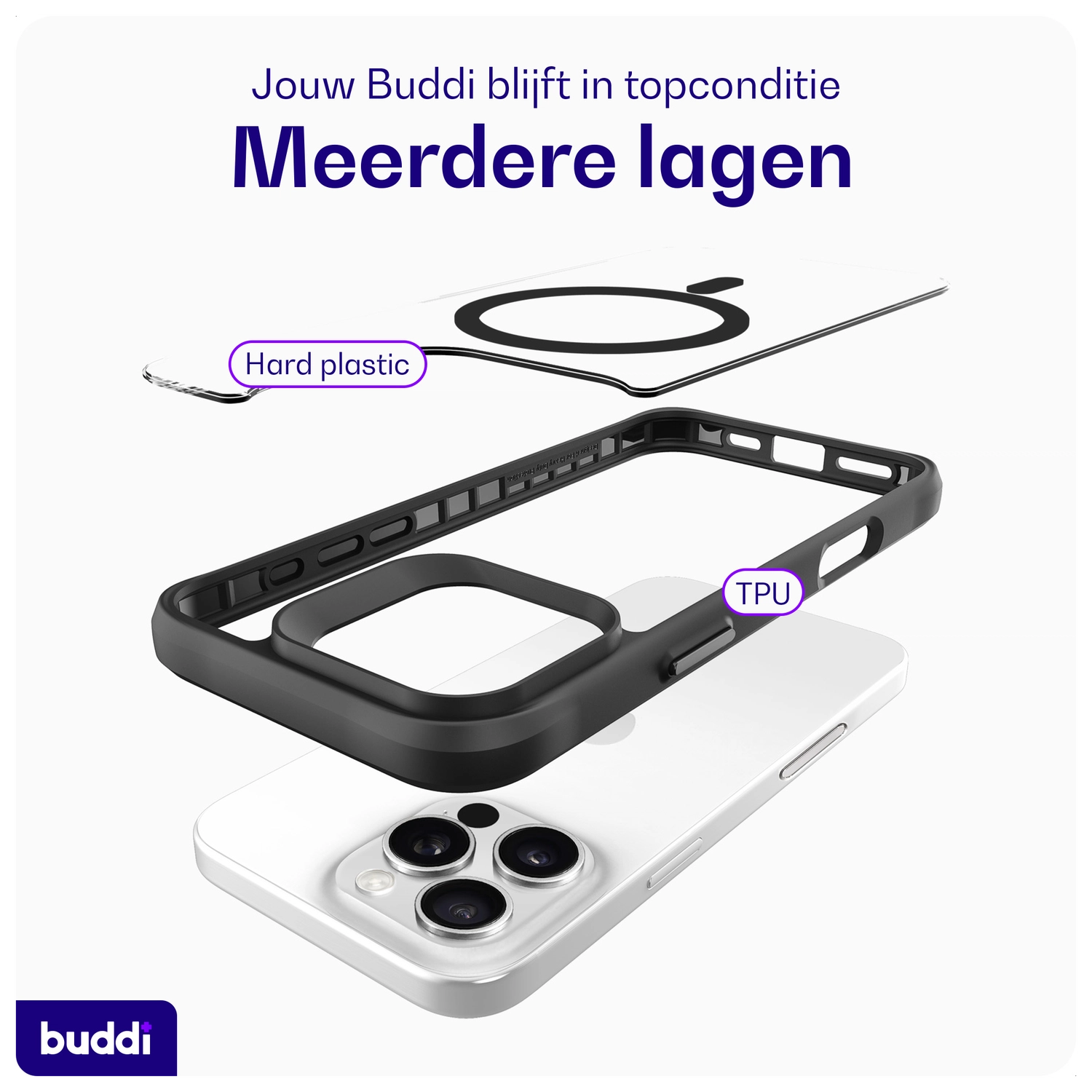 Buddi Hybrid Apple iPhone 16 Pro Max Hoesje MagSafe Back Cover Transparant Zwart afbeelding 9