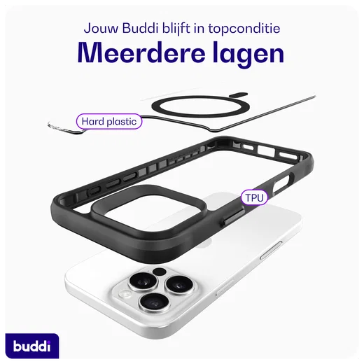 Buddi Hybrid Apple iPhone 16 Pro Max Hoesje MagSafe Back Cover Transparant Zwart afbeelding 9
