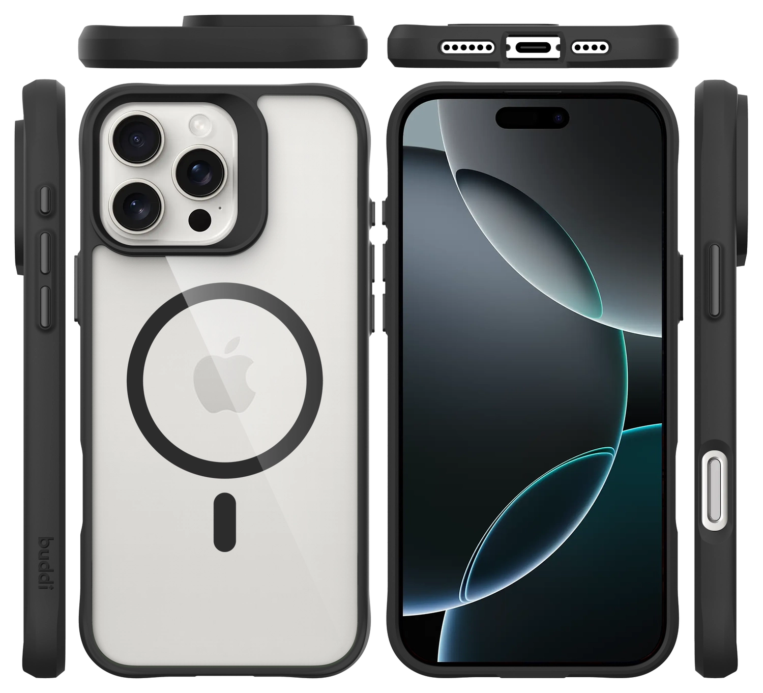 Buddi Hybrid Apple iPhone 16 Pro Max Hoesje MagSafe Back Cover Transparant Zwart afbeelding 11