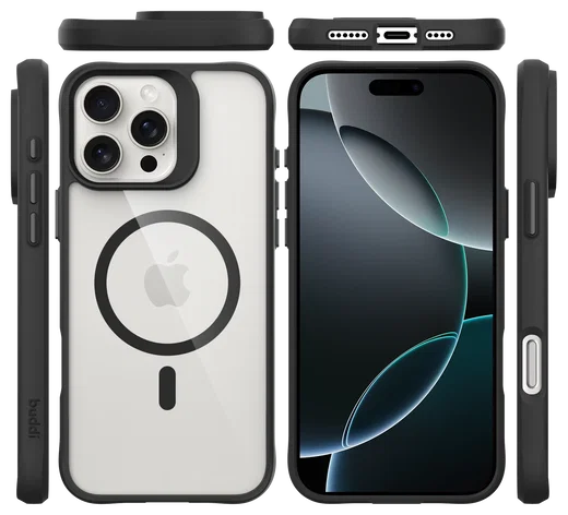 Buddi Hybrid Apple iPhone 16 Pro Max Hoesje MagSafe Back Cover Transparant Zwart afbeelding 11