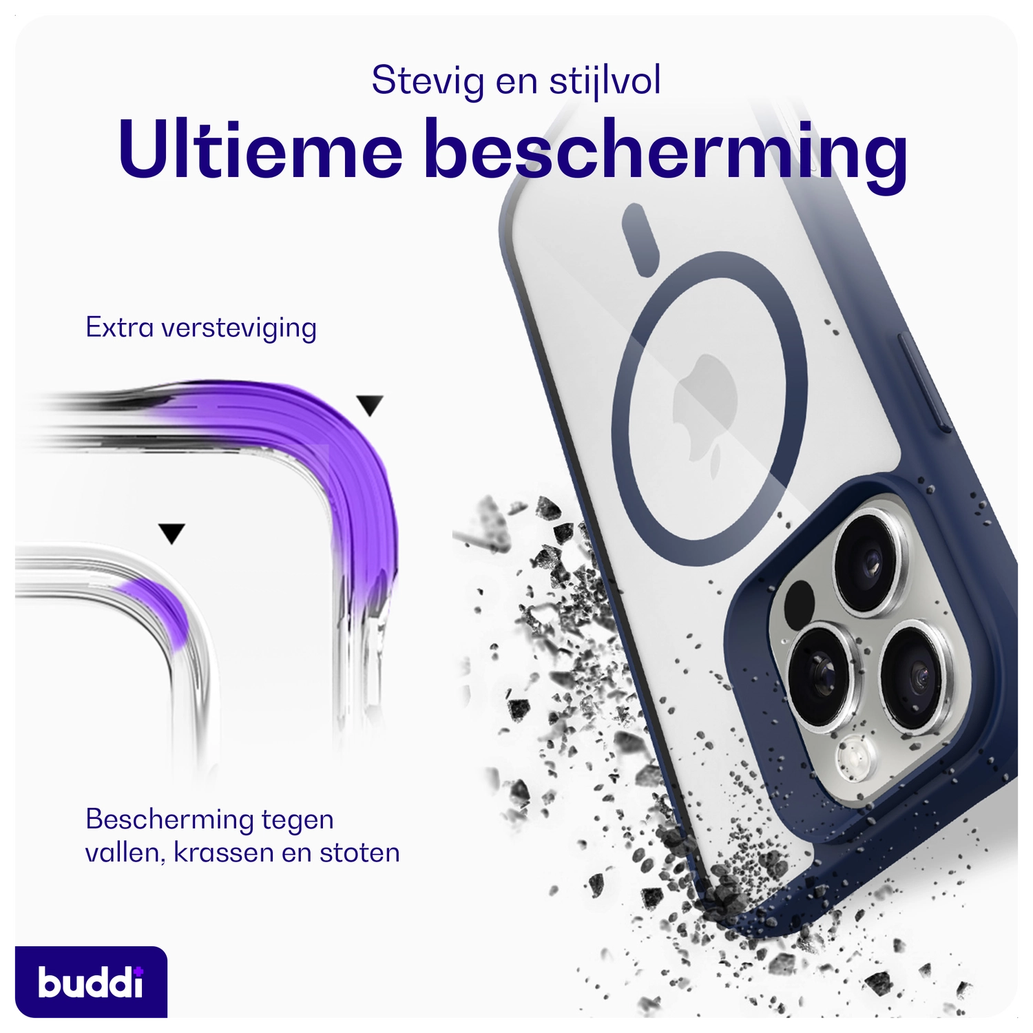 Buddi Hybrid Apple iPhone 16 Pro Max Hoesje MagSafe Back Cover Transparant Blauw afbeelding 3