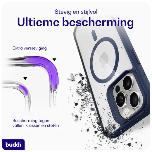 Buddi Hybrid Apple iPhone 16 Pro Max Hoesje MagSafe Back Cover Transparant Blauw afbeelding 3