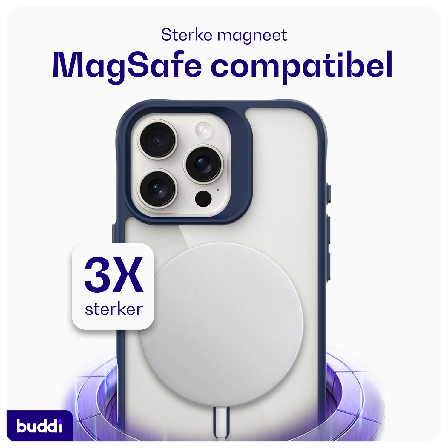 Buddi Hybrid Apple iPhone 16 Pro Max Hoesje MagSafe Back Cover Transparant Blauw afbeelding 4