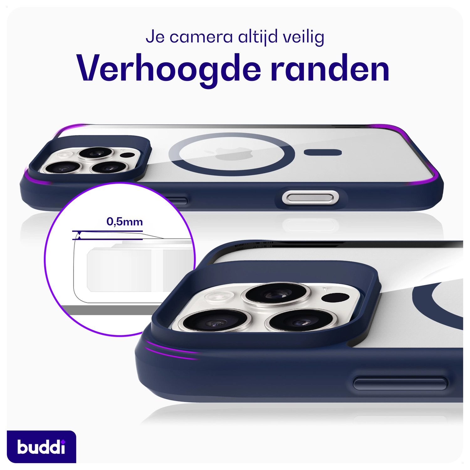 Buddi Hybrid Apple iPhone 16 Pro Max Hoesje MagSafe Back Cover Transparant Blauw afbeelding 7