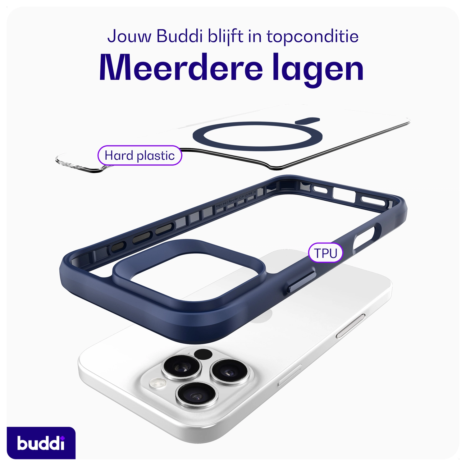 Buddi Hybrid Apple iPhone 16 Pro Max Hoesje MagSafe Back Cover Transparant Blauw afbeelding 9