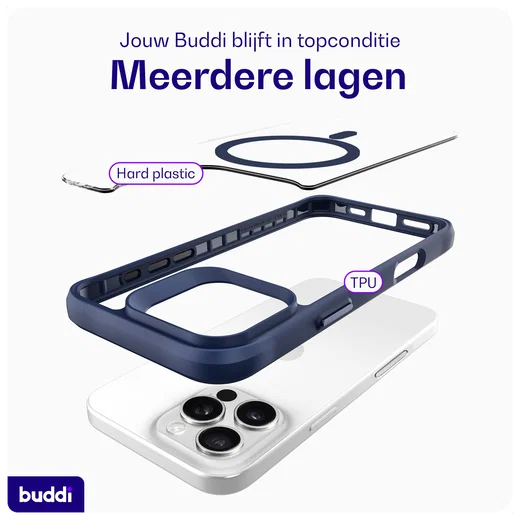 Buddi Hybrid Apple iPhone 16 Pro Max Hoesje MagSafe Back Cover Transparant Blauw afbeelding 9