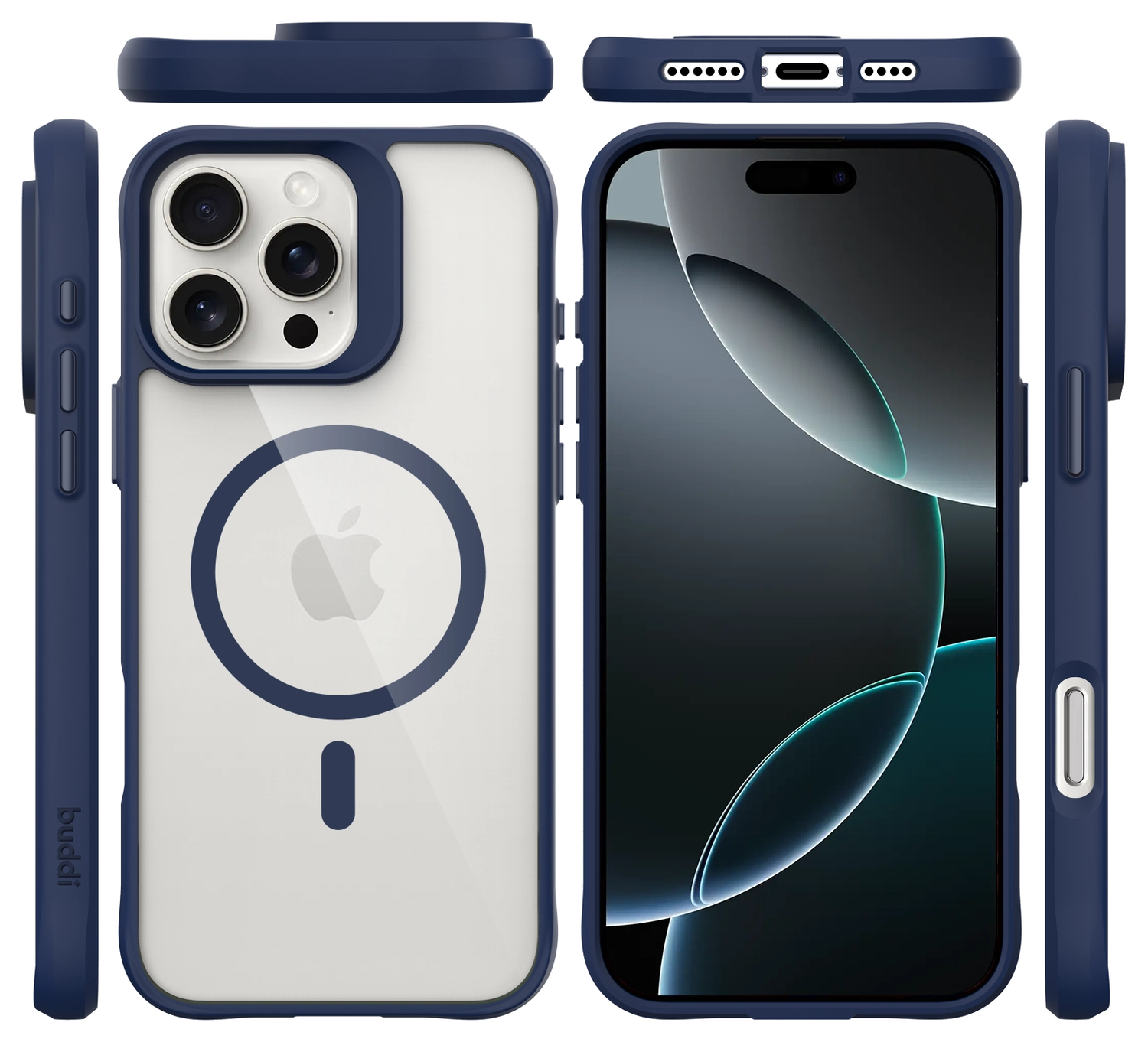 Buddi Hybrid Apple iPhone 16 Pro Max Hoesje MagSafe Back Cover Transparant Blauw afbeelding 11