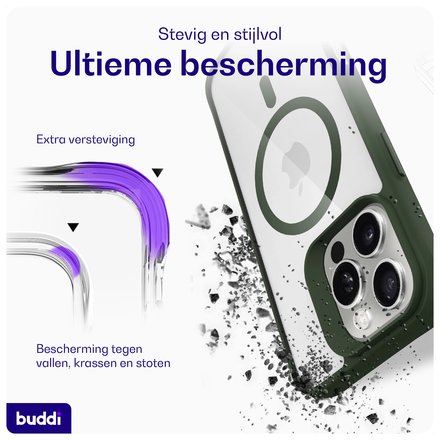 Buddi Hybrid Apple iPhone 16 Pro Max Hoesje MagSafe Back Cover Transparant Groen afbeelding 3