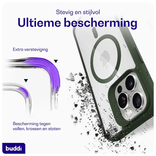 Buddi Hybrid Apple iPhone 16 Pro Max Hoesje MagSafe Back Cover Transparant Groen afbeelding 3