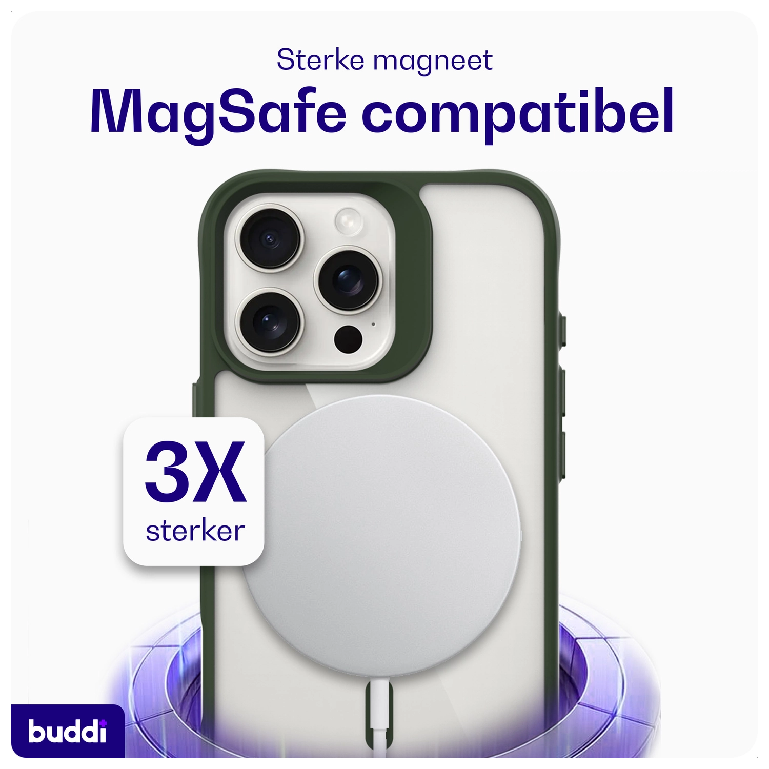 Buddi Hybrid Apple iPhone 16 Pro Max Hoesje MagSafe Back Cover Transparant Groen afbeelding 4
