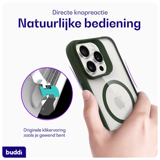 Buddi Hybrid Apple iPhone 16 Pro Max Hoesje MagSafe Back Cover Transparant Groen afbeelding 6