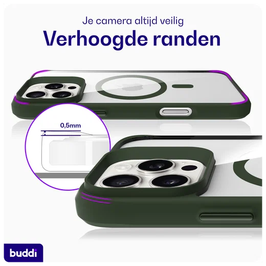 Buddi Hybrid Apple iPhone 16 Pro Max Hoesje MagSafe Back Cover Transparant Groen afbeelding 7