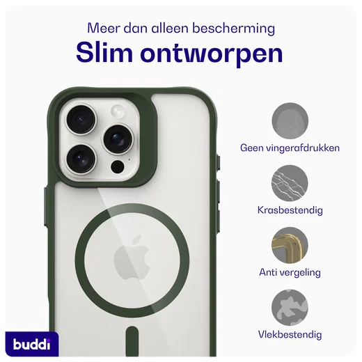 Buddi Hybrid Apple iPhone 16 Pro Max Hoesje MagSafe Back Cover Transparant Groen afbeelding 8